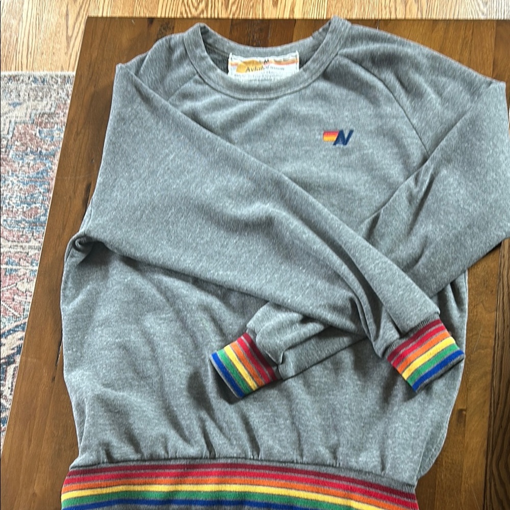 Aviator Nation Gray Sweatshirt with Rainbow Trim